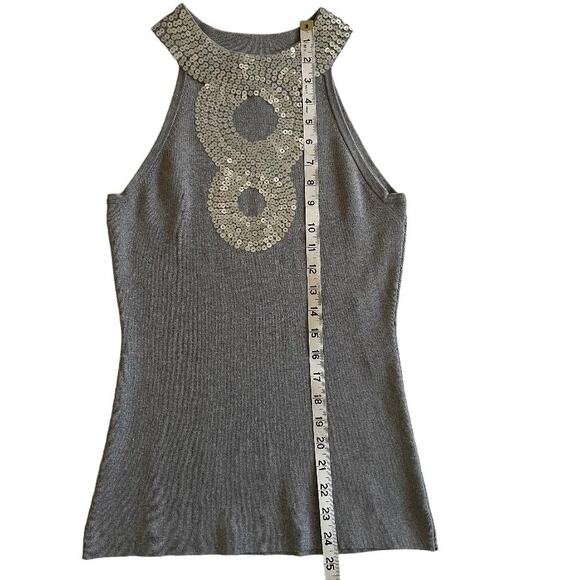INC International Concepts Gray Sequin Mock Neck Sleeveless Blouse Size Small - Picture 6 of 7